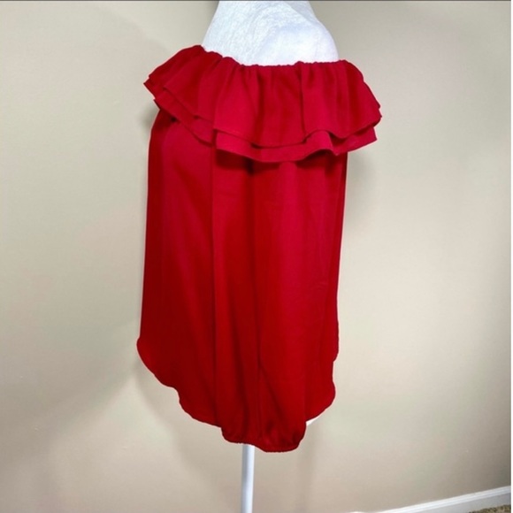 Mercantile J.Crew Red RuffleOff The Shoulder Top - Picture 3 of 6